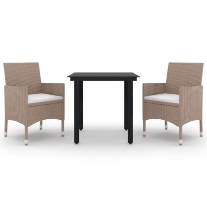 Градински комплект с възглавници 3 части полиратан и стъкло