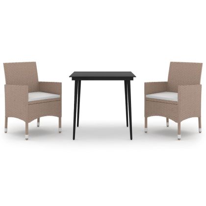 Градински комплект с възглавници 3 части полиратан и стъкло