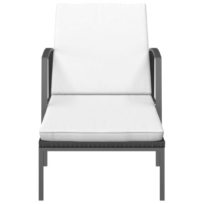 Градински шезлонг с шалте, черен полиратан