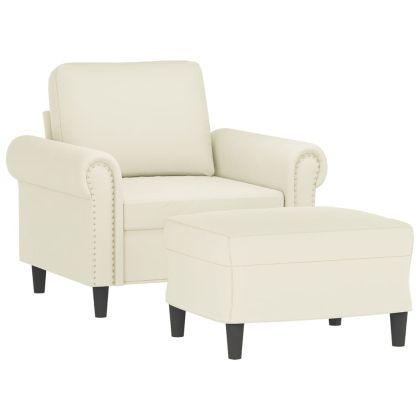 Кресло с табуретка, кремаво, 60 см, кадифе