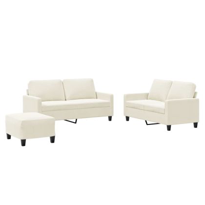 Комплект дивани от 3 части с възглавници, кремав, кадифе