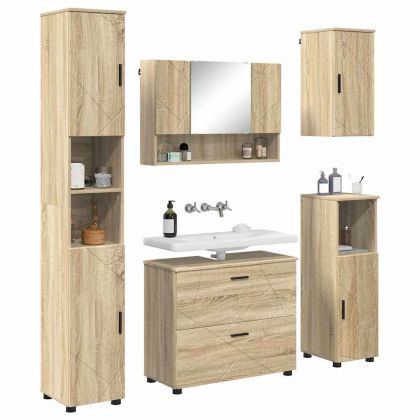 Комплект мебели за баня с чекмедже с рафт 5 pcs Сонома дъб
