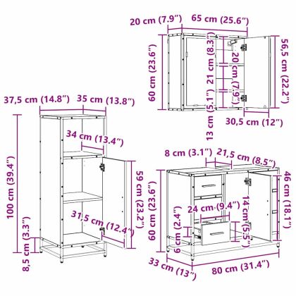 Комплект мебели за баня с рафт 3 pcs Черния дъб Инженерно дърво