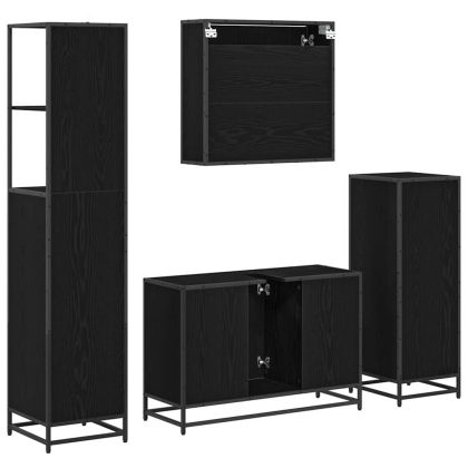 Комплект мебели за баня с рафт 4 pcs Черния дъб Инженерно дърво