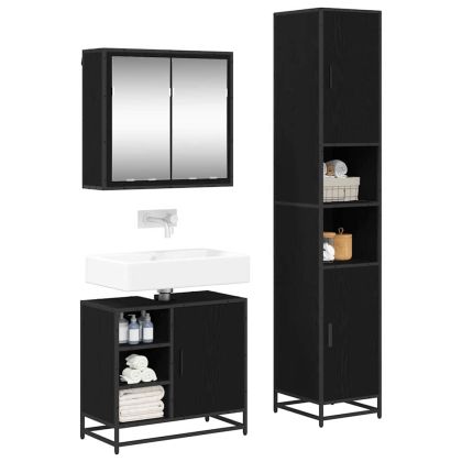 Комплект мебели за баня с рафт 3 pcs Черния дъб Инженерно дърво
