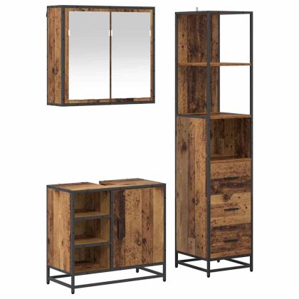Комплект мебели за баня 3 pcs Старо дърво Инженерно дърво