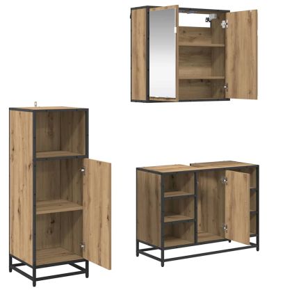 Комплект мебели за баня с рафт 3 pcs Дъб Инженерно дърво