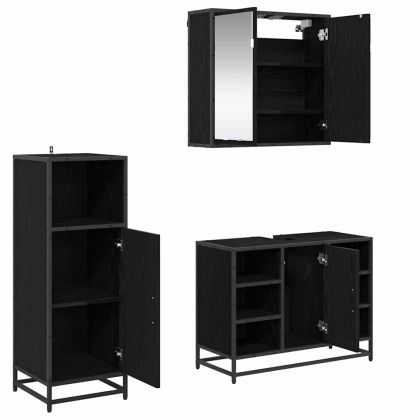 Комплект мебели за баня с рафт 3 pcs Черния дъб Инженерно дърво