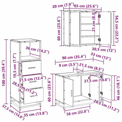 Комплект мебели за баня с рафт 3 pcs Черния дъб Инженерно дърво