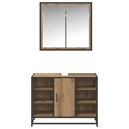 Комплект мебели за баня с рафт 2 pcs Дъб Инженерно дърво