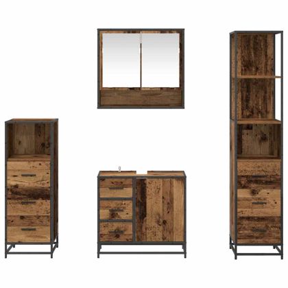 Комплект мебели за баня 4 pcs Старо дърво Инженерно дърво
