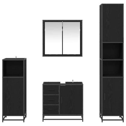 Комплект мебели за баня с рафт 4 pcs Черния дъб Инженерно дърво