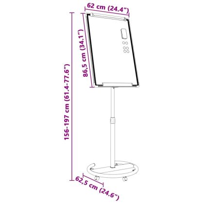 Магнитна бяла дъска с колело Бял и сив 62 x 62 x 195 см EPS