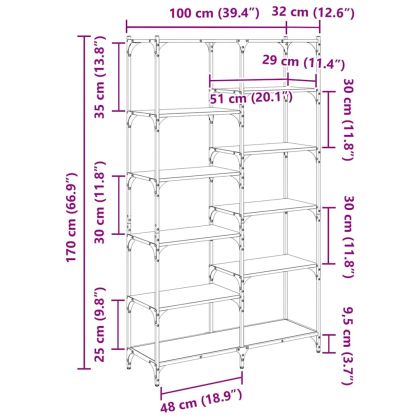 Рафт за книги Черен дъб 100 x 32 x 170 см Инженерно дърво