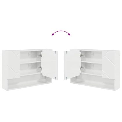 Шкаф с огледало Лъскаво бяло 80 x 17 x 55 см Инженерно дърво