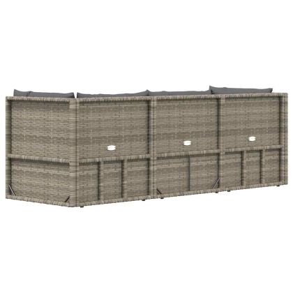 Градински лаундж комплект с възглавници 3 части сив полиратан