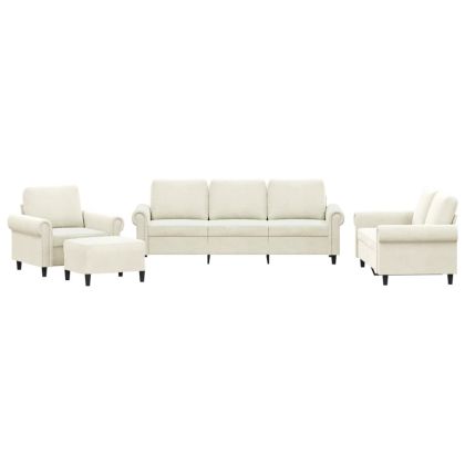 Комплект дивани от 4 части с възглавници, кремав, кадифе
