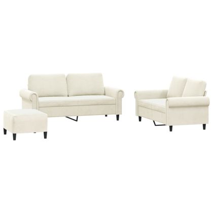 Комплект дивани от 3 части с възглавници, кремав, кадифе