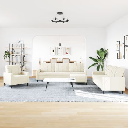 Комплект дивани от 4 части с възглавници, кремав, кадифе