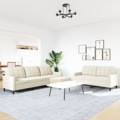 Комплект дивани от 3 части с възглавници, кремав, кадифе