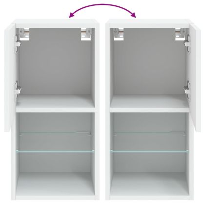 ТВ шкафове с LED осветление 2 бр бели 30,5x30x60 см