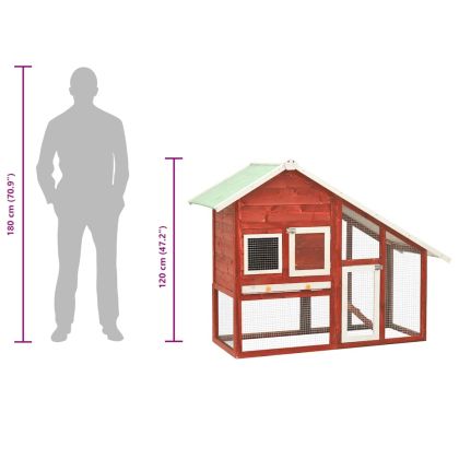 Клетка за зайци, червено и бяло, 140x63x120 см, чам масив