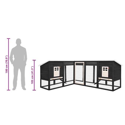 Външна клетка за зайци с пътечка, сиво и бяло, чам масив