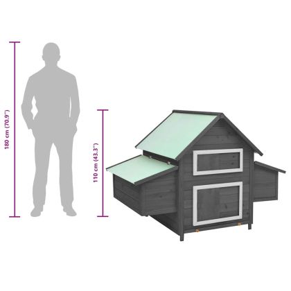 Птичарник, сиво и бяло, 150x96x110 см, масивен чам