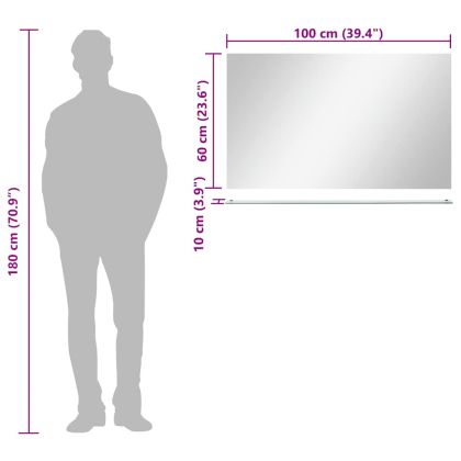 Стенно огледало с рафт, 100x60 см, закалено стъкло