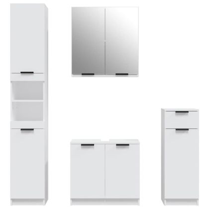 Комплект мебели за баня от 4 части, бял, инженерно дърво