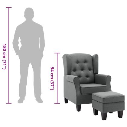 Фотьойл с табуретка за крака, светлосив, текстил