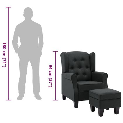 Фотьойл с табуретка за крака, тъмносив, текстил