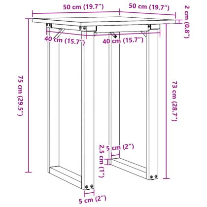 Трапезна маса О-образна рамка 50x50x75 см бор масив и стомана