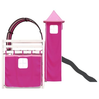 Двуетажно легло с пързалка и завеси, синьо, 90x190 см