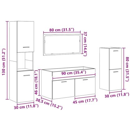 Комплект мебели за баня от 4 части бетонно сив инженерно дърво