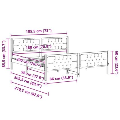 Рамка за легло Черно 180 x 200 cm Солидно борово дърво