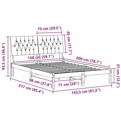 Леглова рамка с тапицирана гръбна част Кафяво 150 x 200 cm