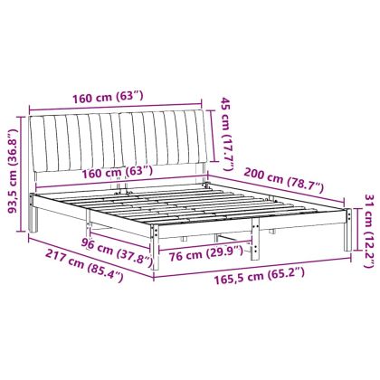 Рамка за легло Кафяво 150 x 200 cm Солидно борово дърво