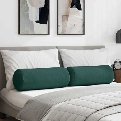 Възглавници валяци 2 pcs Тъмен зелен Ø 25 x 70 см текстил