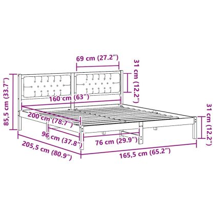 Рамка за легло Светлосиво 160 x 200 cm Солидно борово дърво