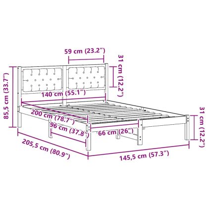 Рамка за легло Светлосиво 140 x 200 cm Солидно борово дърво