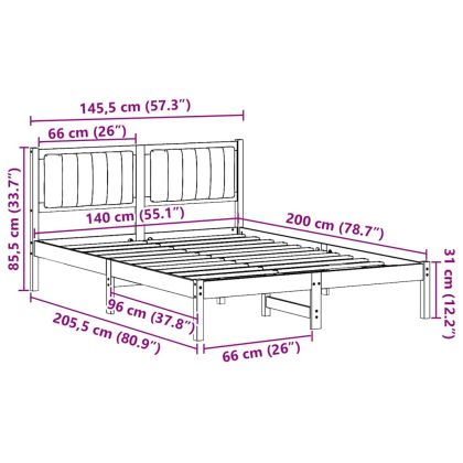 Леглова рамка с тапицирана гръбна част Таупе 140 x 200 cm
