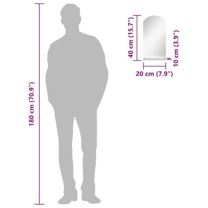 Стенно огледало с рафт, 20x40 см, закалено стъкло