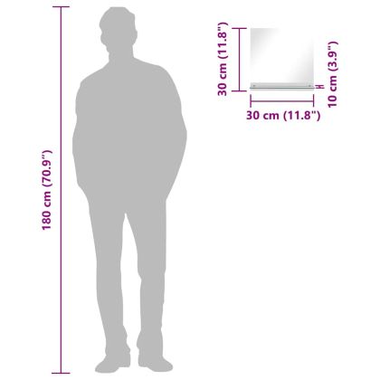 Стенно огледало с рафт, 30x30 см, закалено стъкло