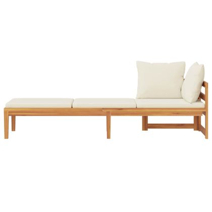 Шезлонг с 1 подлакътник, кремавобял, акациево дърво масив