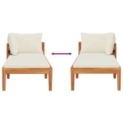 Шезлонг с 1 подлакътник, кремавобял, акациево дърво масив