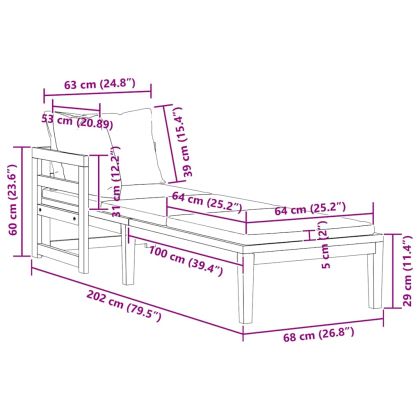 Шезлонг с 1 подлакътник, кремавобял, акациево дърво масив