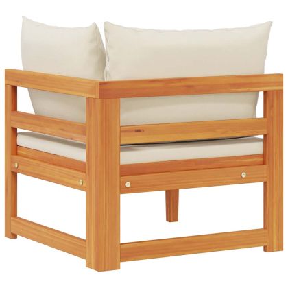 Ъглов диван с кремавобели възглавници акация масив