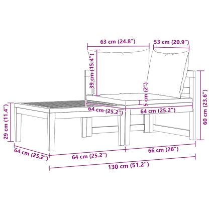 Градински лаундж комплект с кремави възглавници 2 части акация