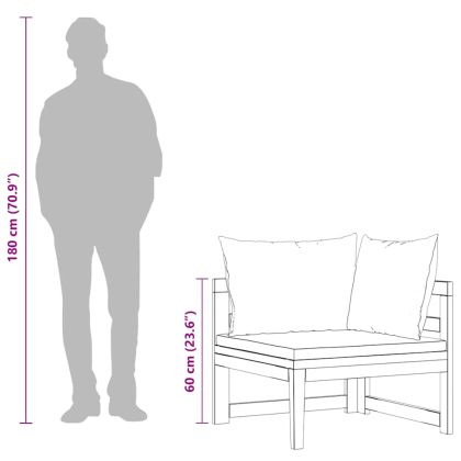 Ъглов диван с тъмносиви възглавници, акациево дърво масив